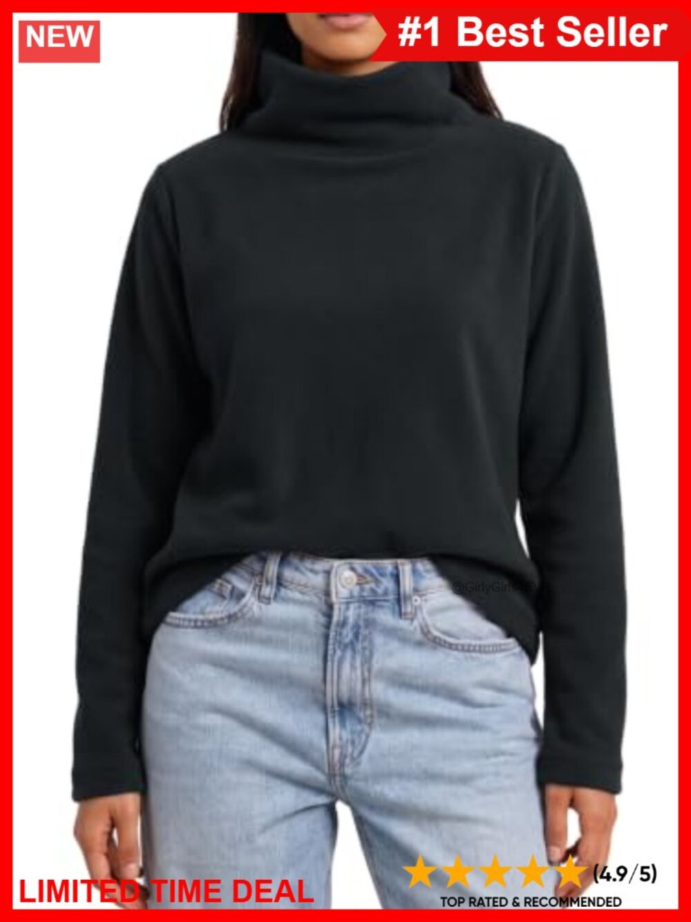 Fleece Turtleneck Oversized Pullover Sweatshirt Casual Layering Top